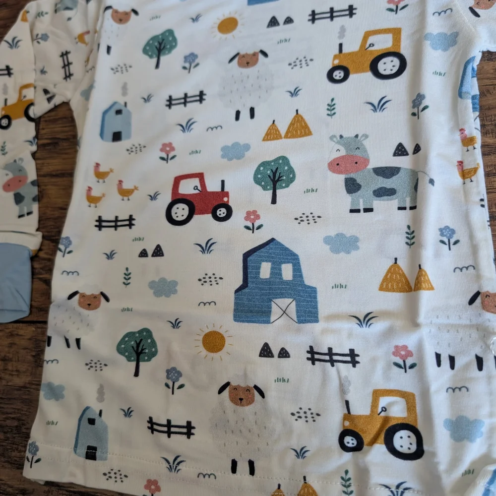 NWT‎ Bamboo Farm Print Long Sleeve 2 Piece Pajama Set